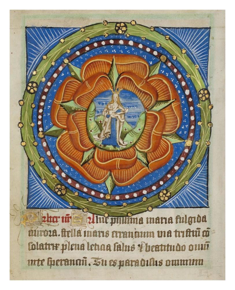 Decorated Text Page - Mary and Jesus in a Rose-Paper Art-24"x30"