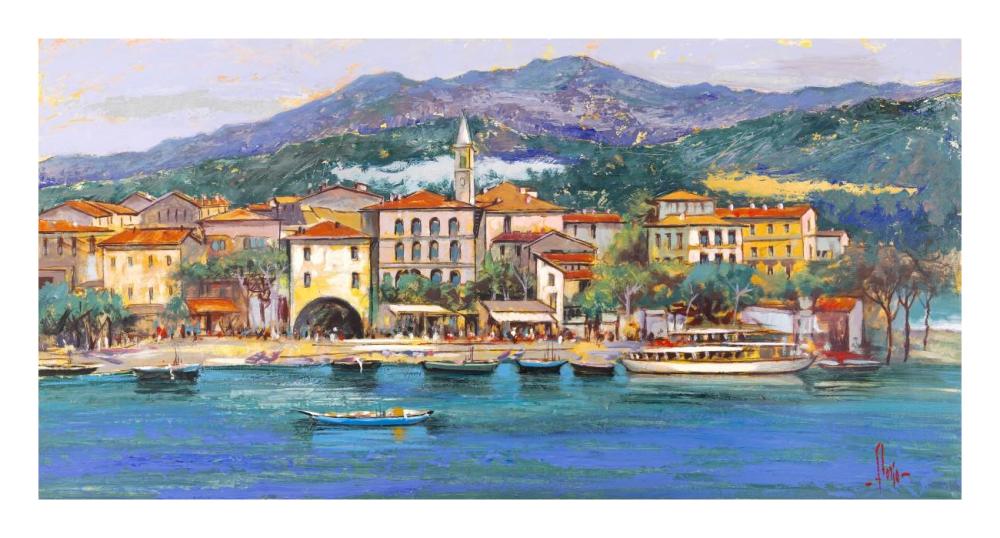 Paese sul Lago-Paper Art-26"x14"