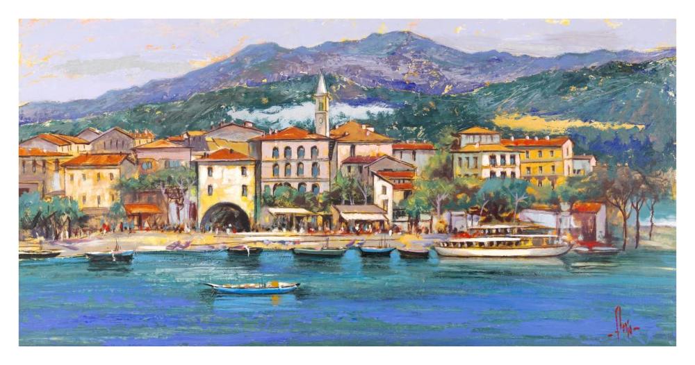 Paese sul Lago-Paper Art-38"x20"