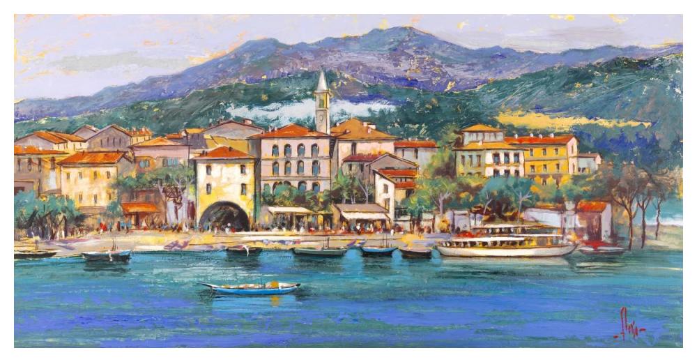 Paese sul Lago-Paper Art-50"x26"