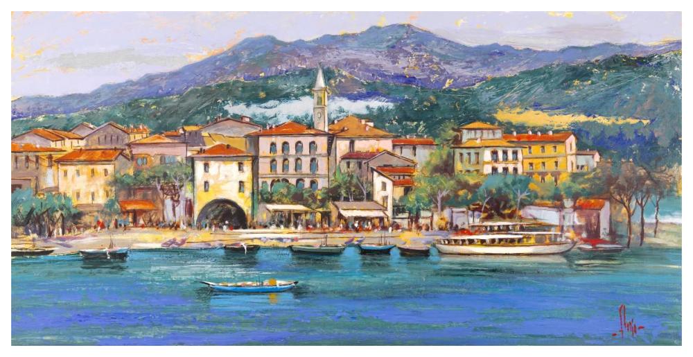 Paese sul Lago-Paper Art-62"x32"