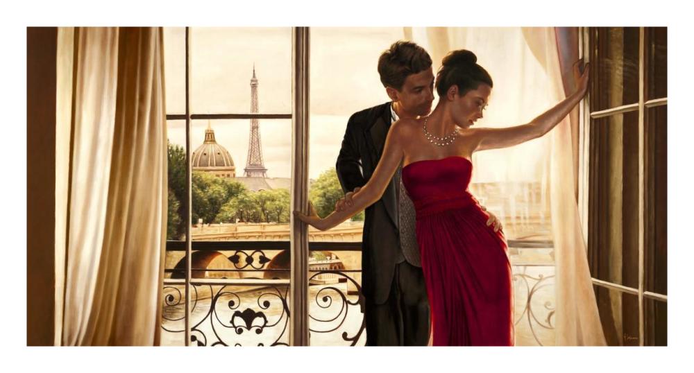 Lovers in Paris-Paper Art-26"x14"