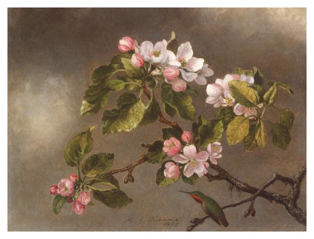 Hummingbird and Apple Blossoms-Paper Art-42"x32"