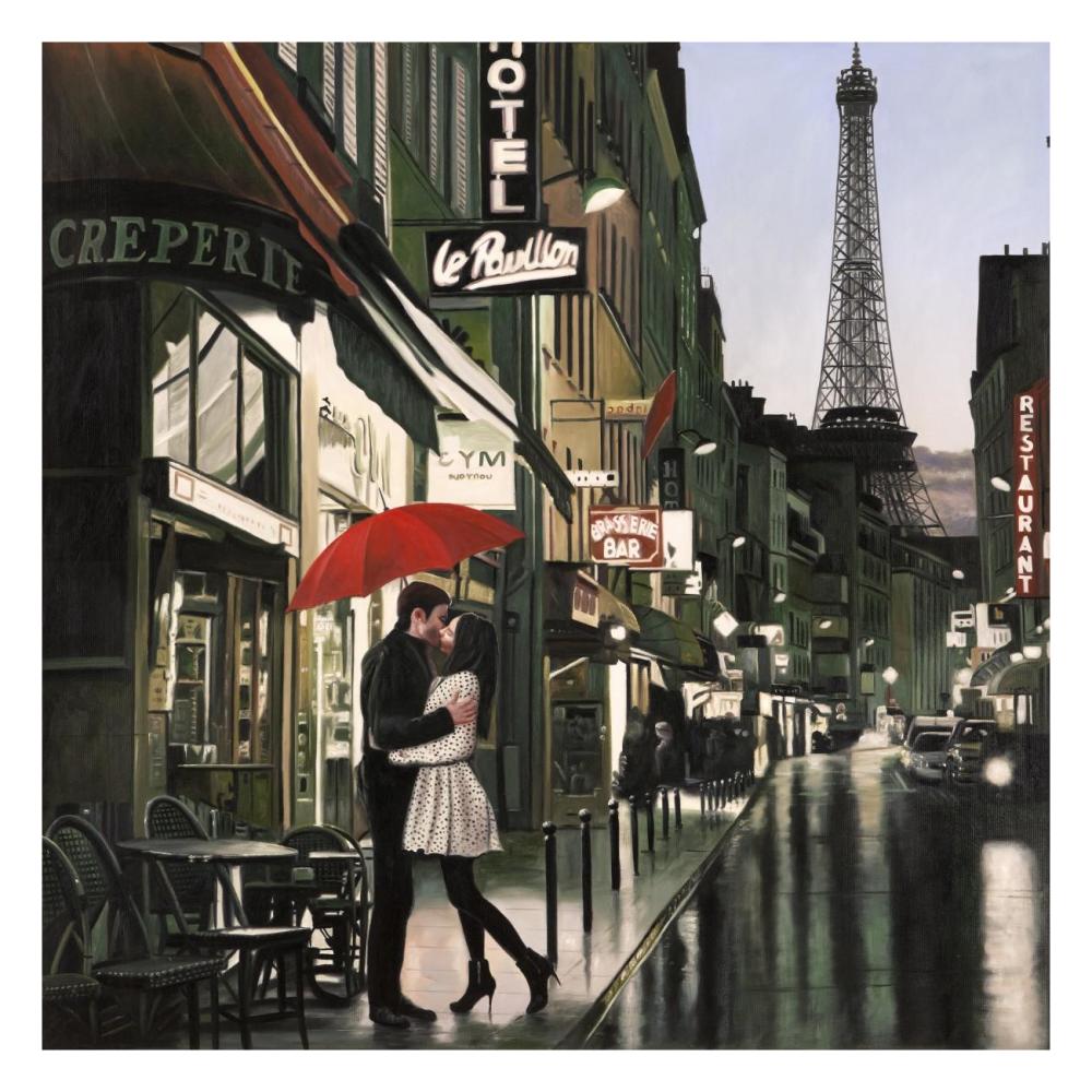 Romance in Paris-Paper Art-26"x26"