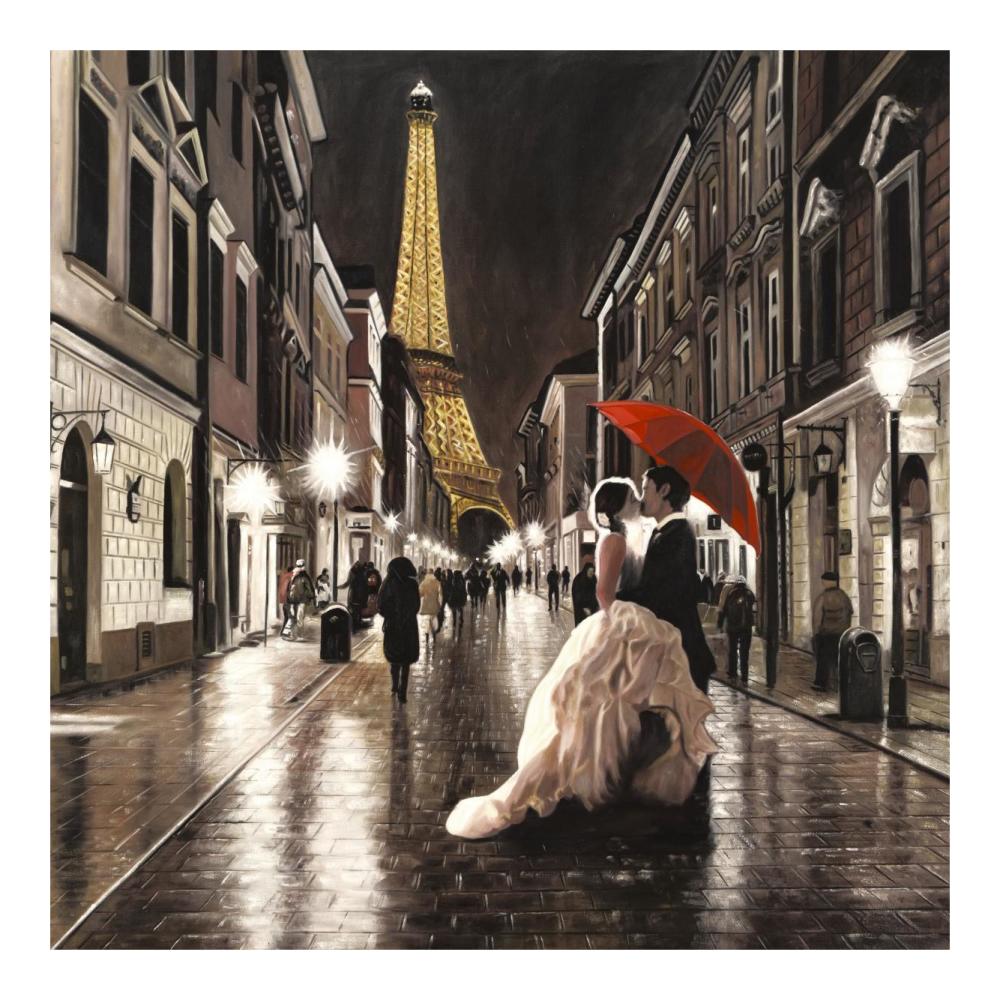 Kissing in Paris (detail)-Paper Art-20"x20"