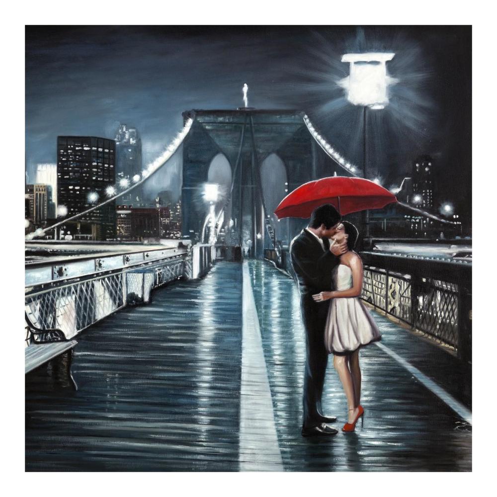 Kissing on Brooklyn Bridge-Paper Art-20"x20"