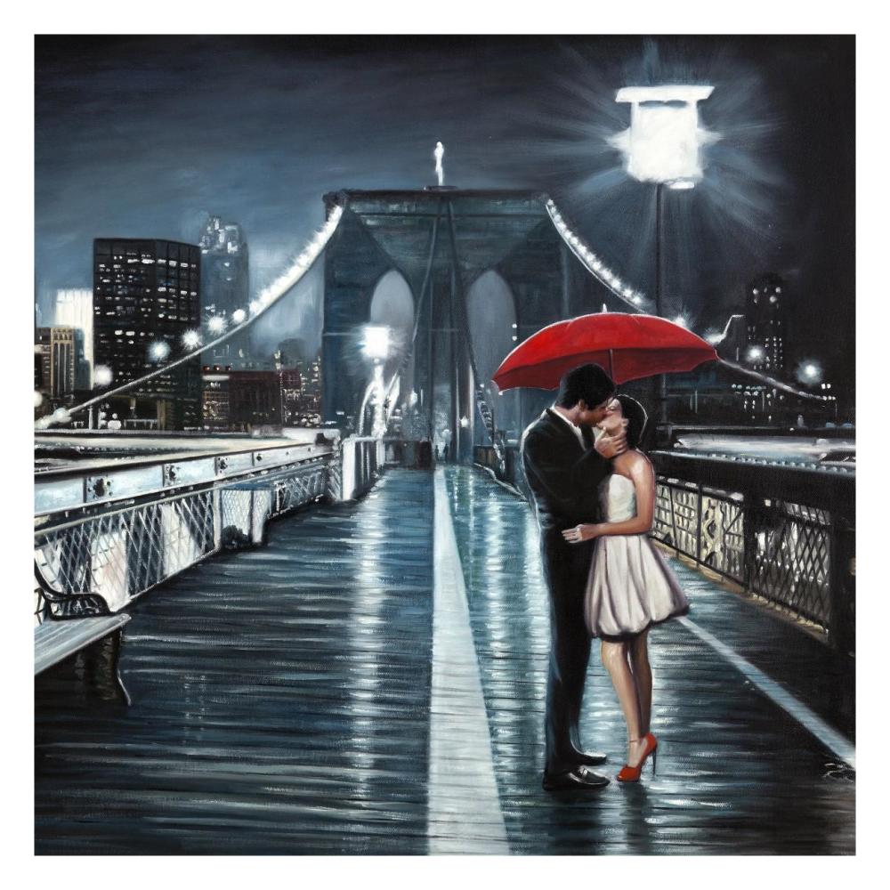 Kissing on Brooklyn Bridge-Paper Art-26"x26"