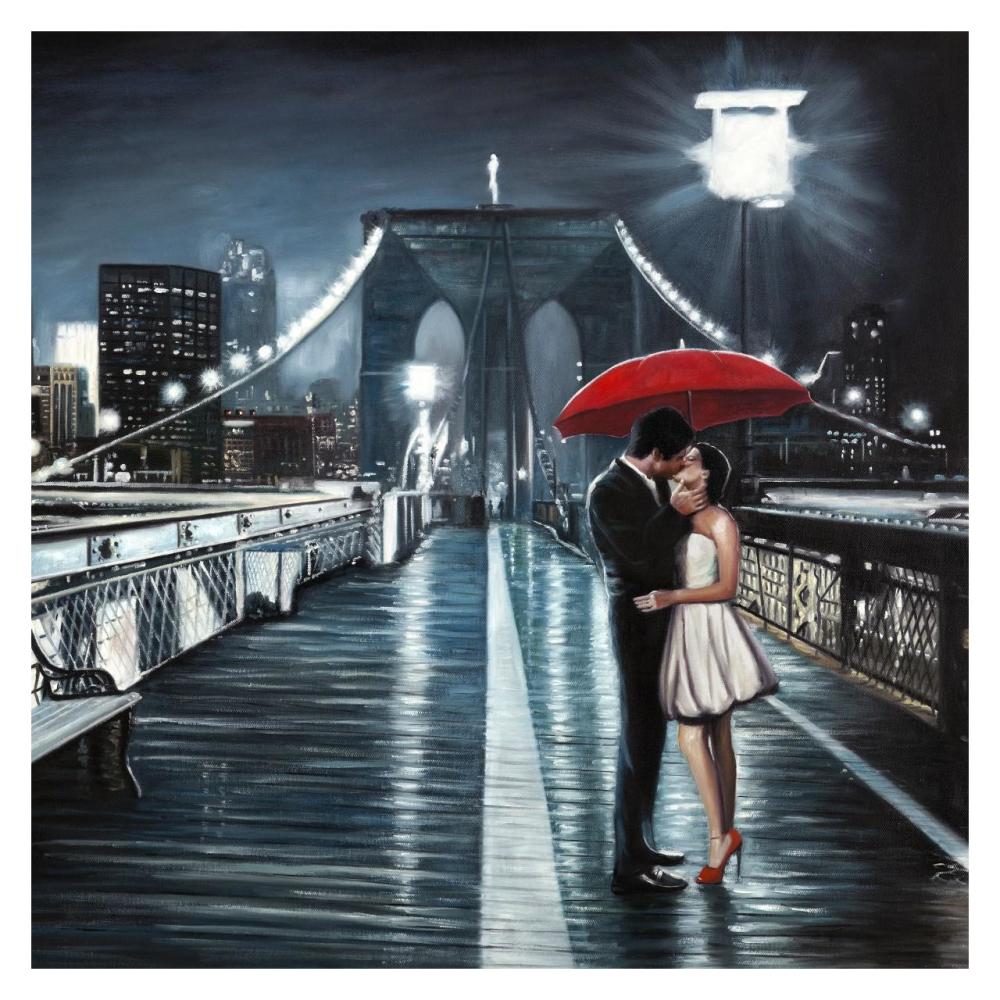 Kissing on Brooklyn Bridge-Paper Art-32"x32"