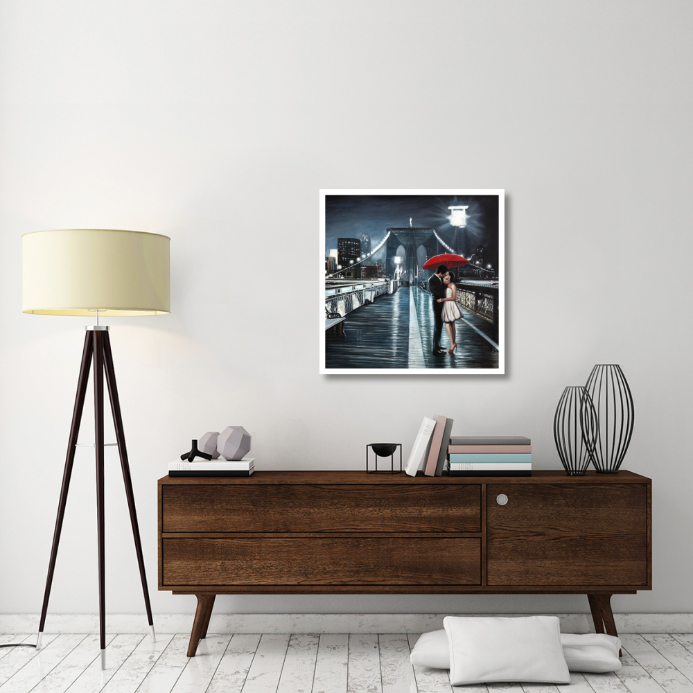 Kissing on Brooklyn Bridge-Paper Art-32&quotx32"