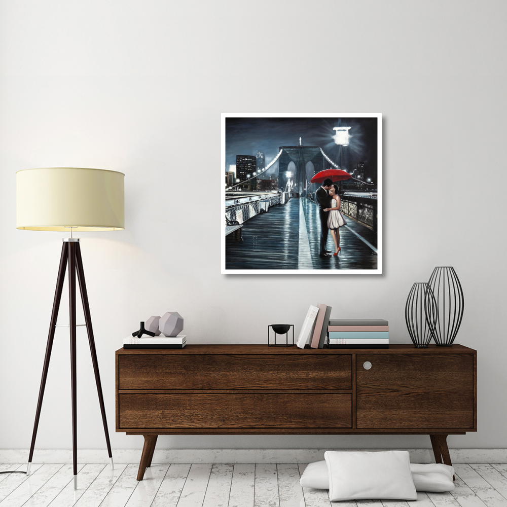 Kissing on Brooklyn Bridge-Paper Art-38&quotx38"