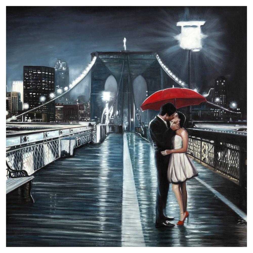 Kissing on Brooklyn Bridge-Paper Art-42"x42"