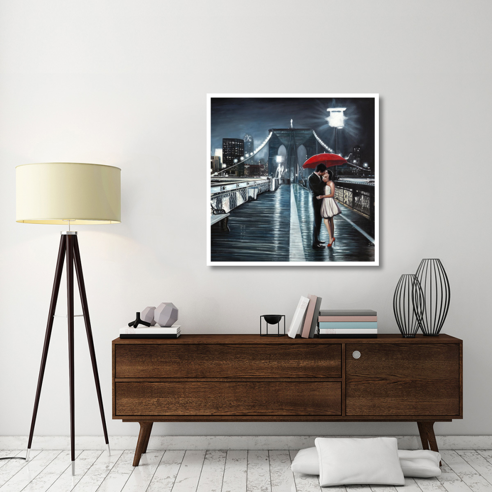 Kissing on Brooklyn Bridge-Paper Art-42&quotx42"