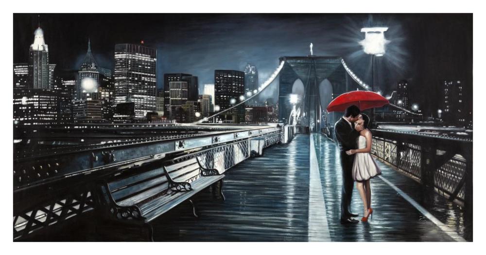Kissing on Brooklyn Bridge-Paper Art-38"x20"