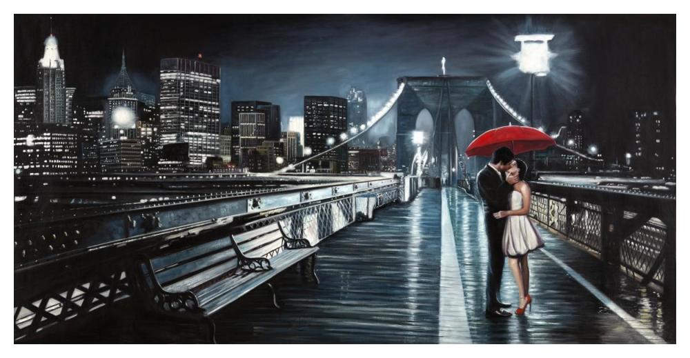 Kissing on Brooklyn Bridge-Paper Art-50"x26"