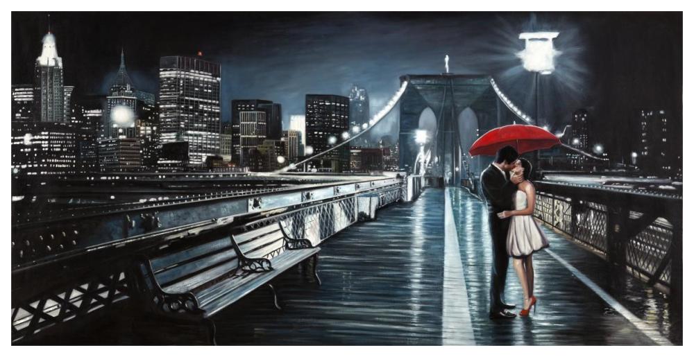 Kissing on Brooklyn Bridge-Paper Art-62"x32"