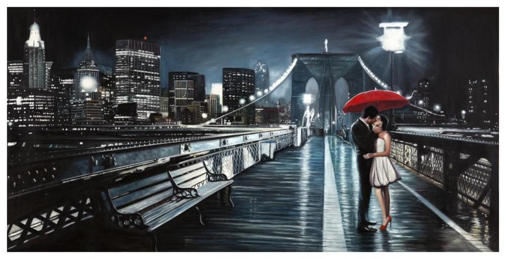 Kissing on Brooklyn Bridge-Paper Art-74"x38"