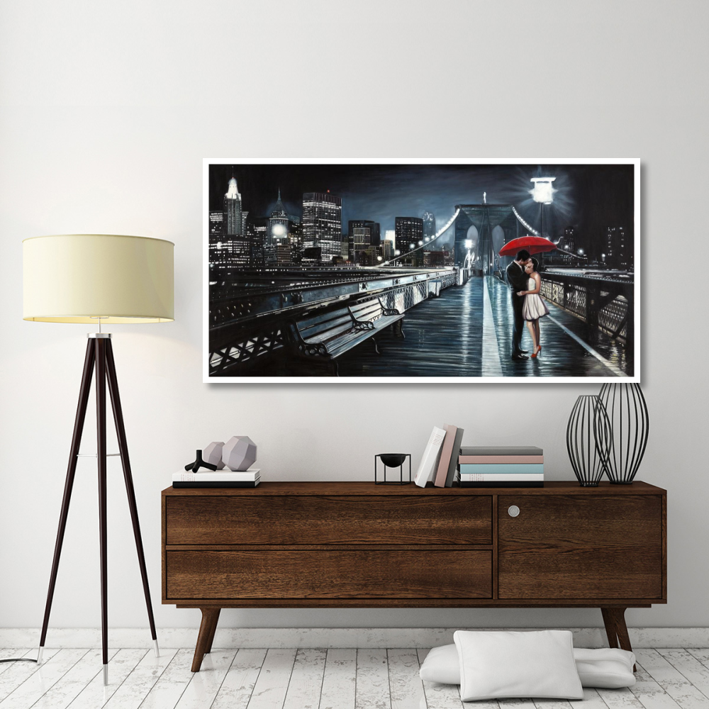 Kissing on Brooklyn Bridge-Paper Art-74&quotx38"