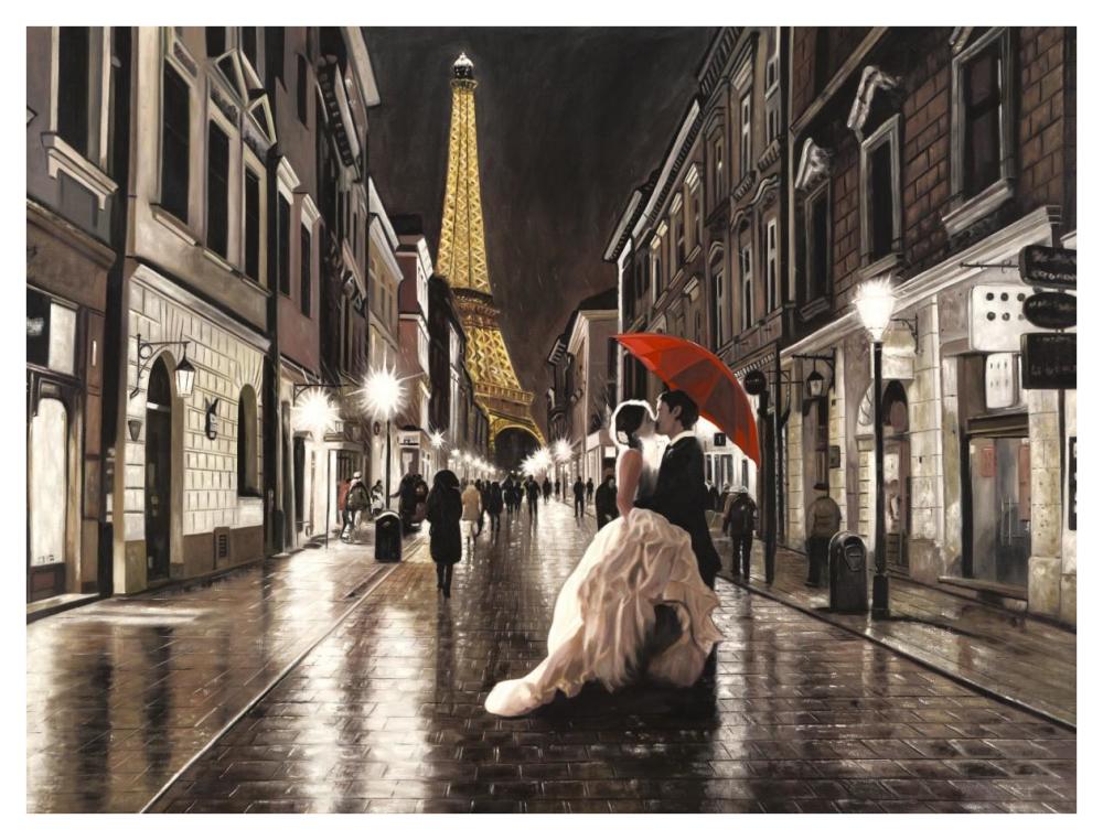 Kissing in Paris-Paper Art-42"x32"