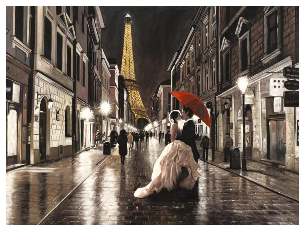 Kissing in Paris-Paper Art-50"x38"