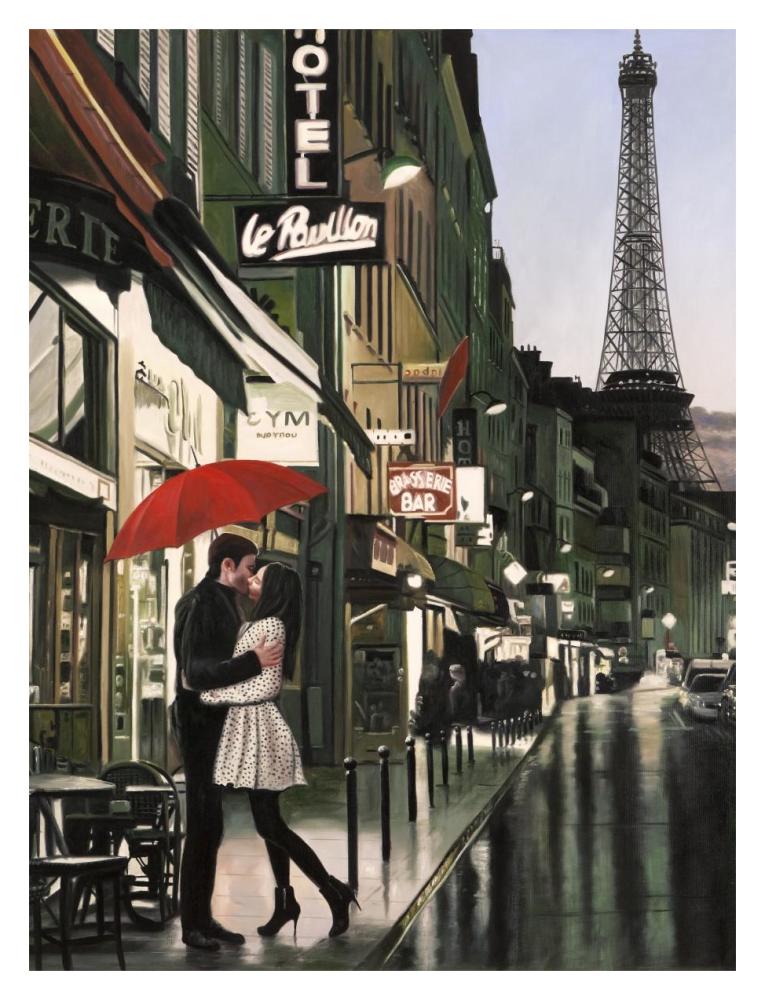 Romance in Paris (detail)-Paper Art-14"x18"
