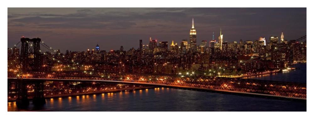 Midtown Manhattan and Williamsburg Bridge-Paper Art-42"x16"