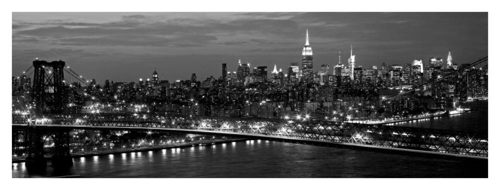 Midtown Manhattan and Williamsburg Bridge-Paper Art-42"x16"