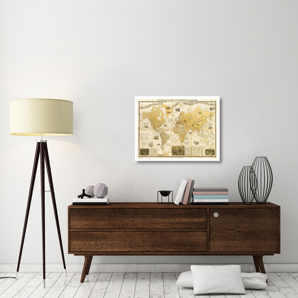 Gilded 1859 Map of the World-Paper Art-34&quotx26"
