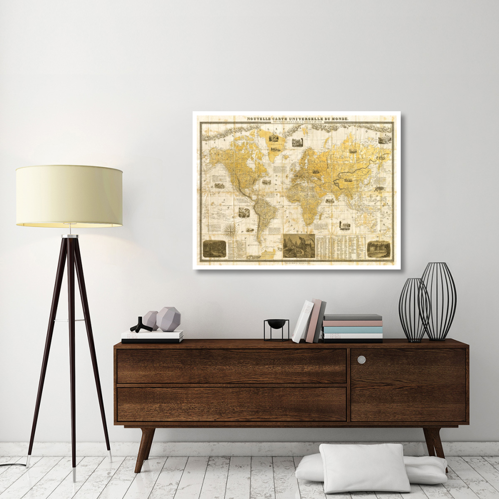 Gilded 1859 Map of the World-Paper Art-50&quotx38"