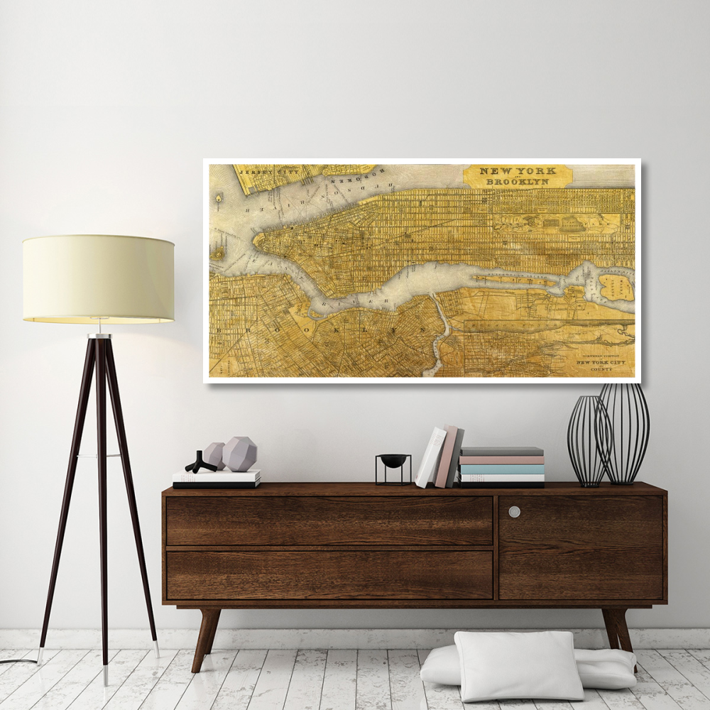 Gilded Map of NYC-Paper Art-74&quotx38"