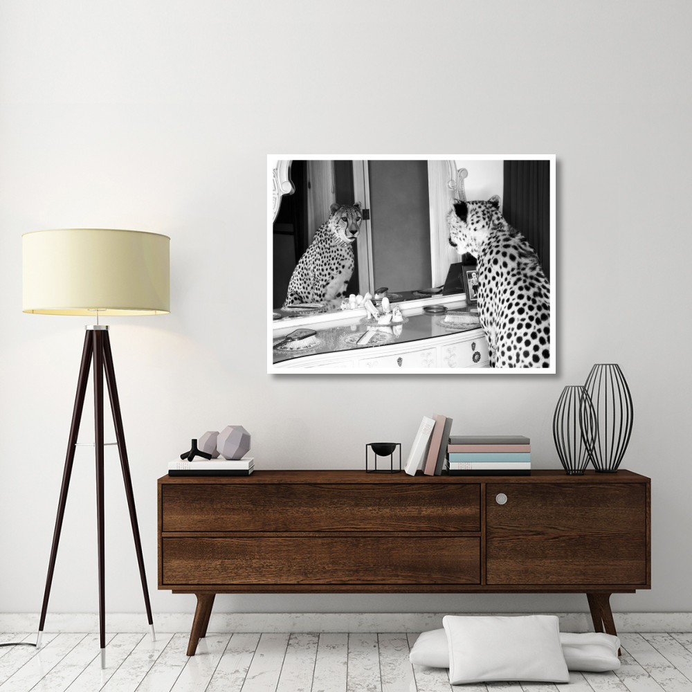 Cheetah looking in mirror-Paper Art-50&quotx38"