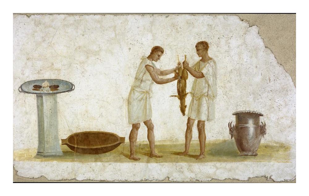 Fragment of a Fresco Panel with a Meal Preparation-Paper Art-24"x15"