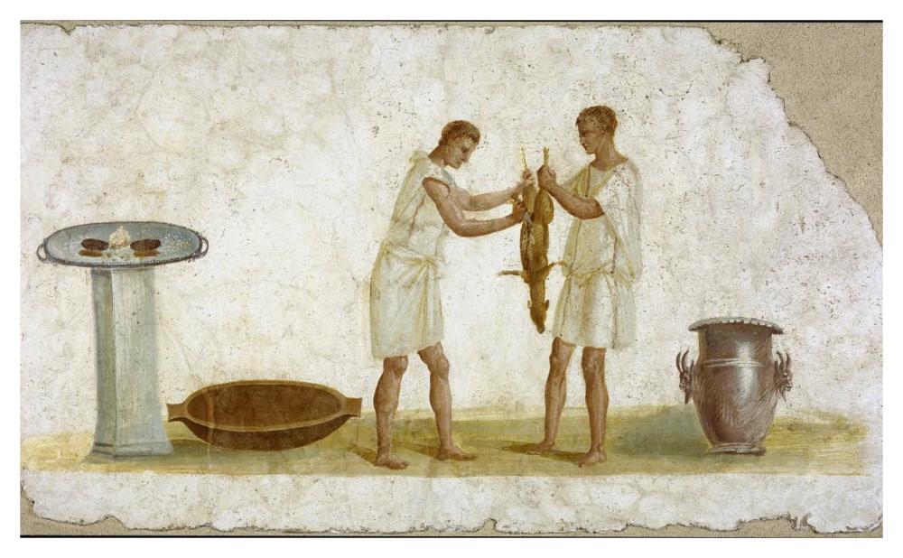 Fragment of a Fresco Panel with a Meal Preparation-Paper Art-46"x28"