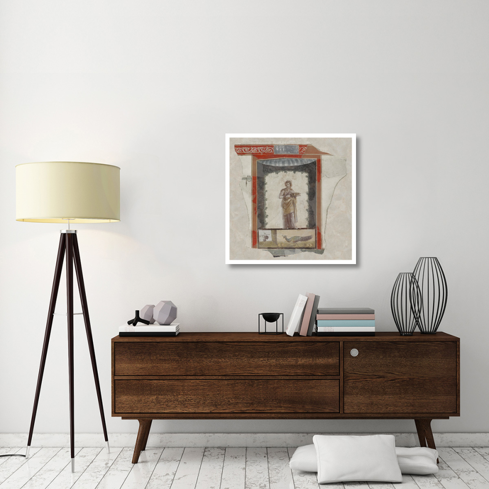 Fresco Depicting a Woman (Maenad) Holding a Dish, Peacock and Fruit Below-Paper Art-32&quotx32"