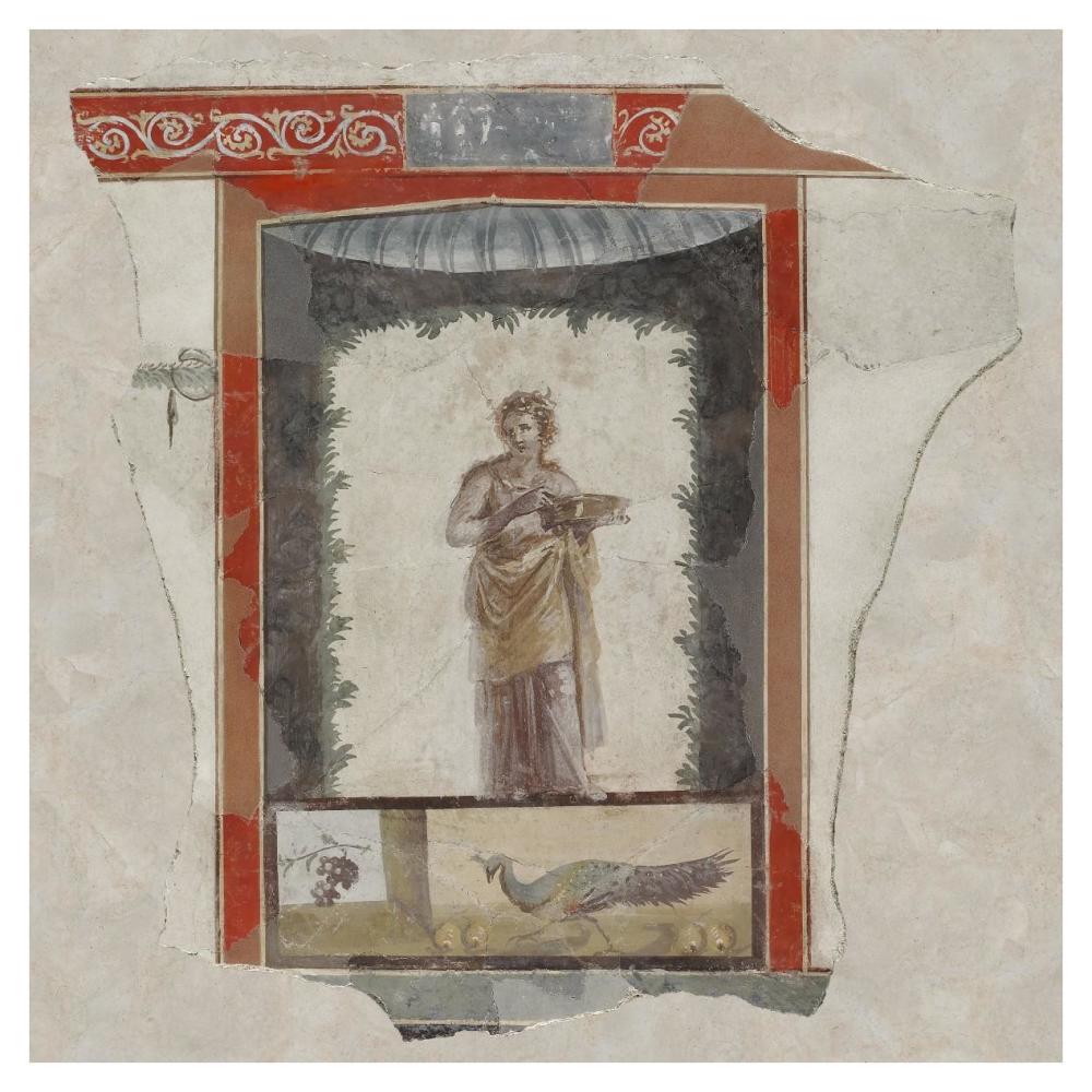 Fresco Depicting a Woman (Maenad) Holding a Dish, Peacock and Fruit Below-Paper Art-38"x38"