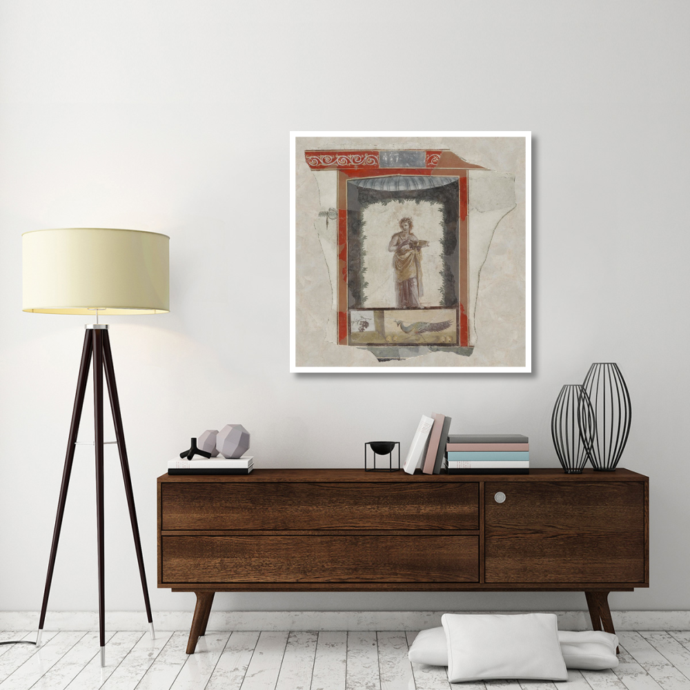 Fresco Depicting a Woman (Maenad) Holding a Dish, Peacock and Fruit Below-Paper Art-42&quotx42"