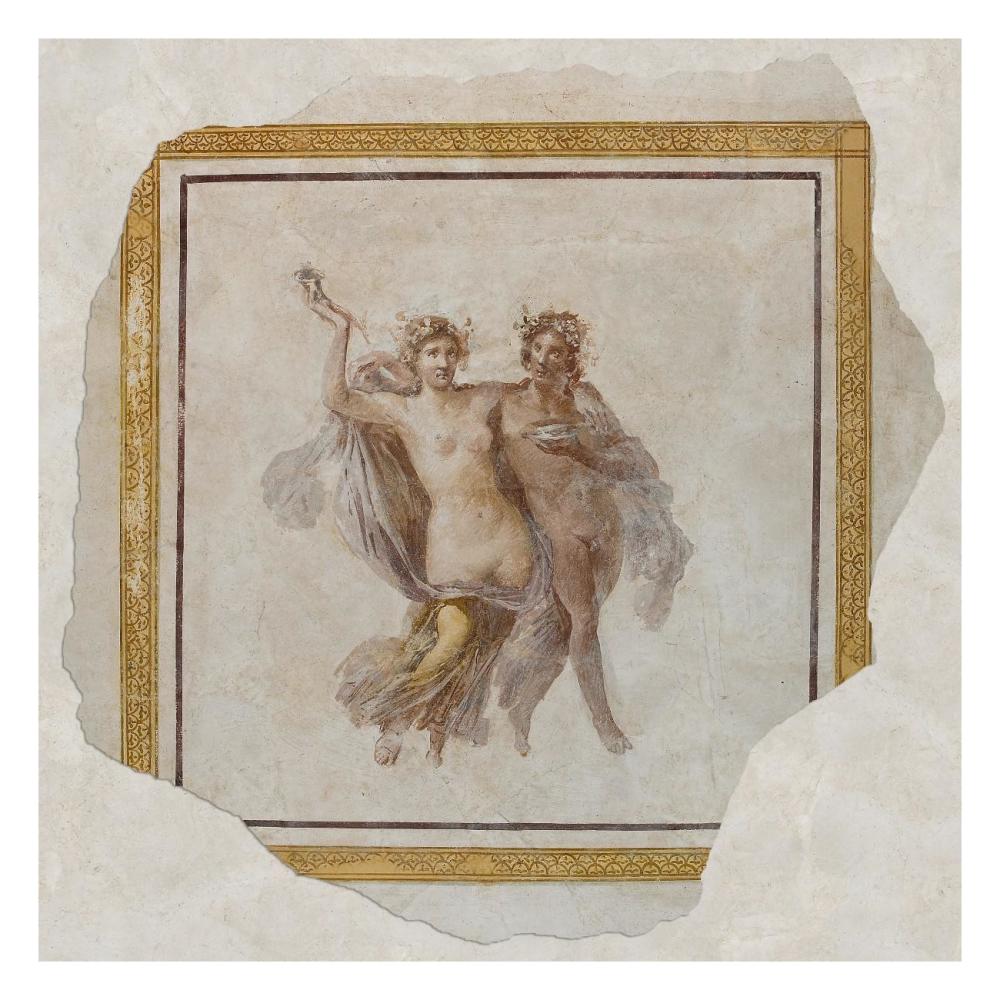 Fresco Panel Depicting Dionysos and Ariadne-Paper Art-26"x26"