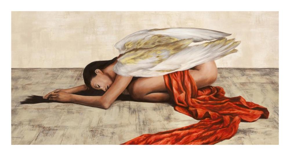Reclined Angel (detail)-Paper Art-26"x14"