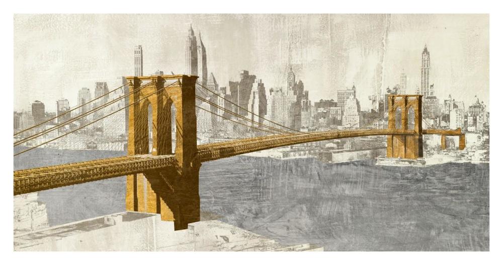 Gilded Brooklyn Bridge-Paper Art-38"x20"