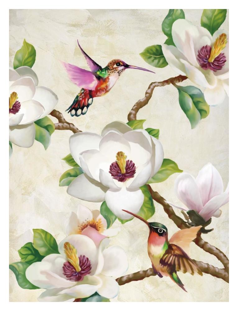 Magnolia and Humming Birds-Paper Art-14"x18"
