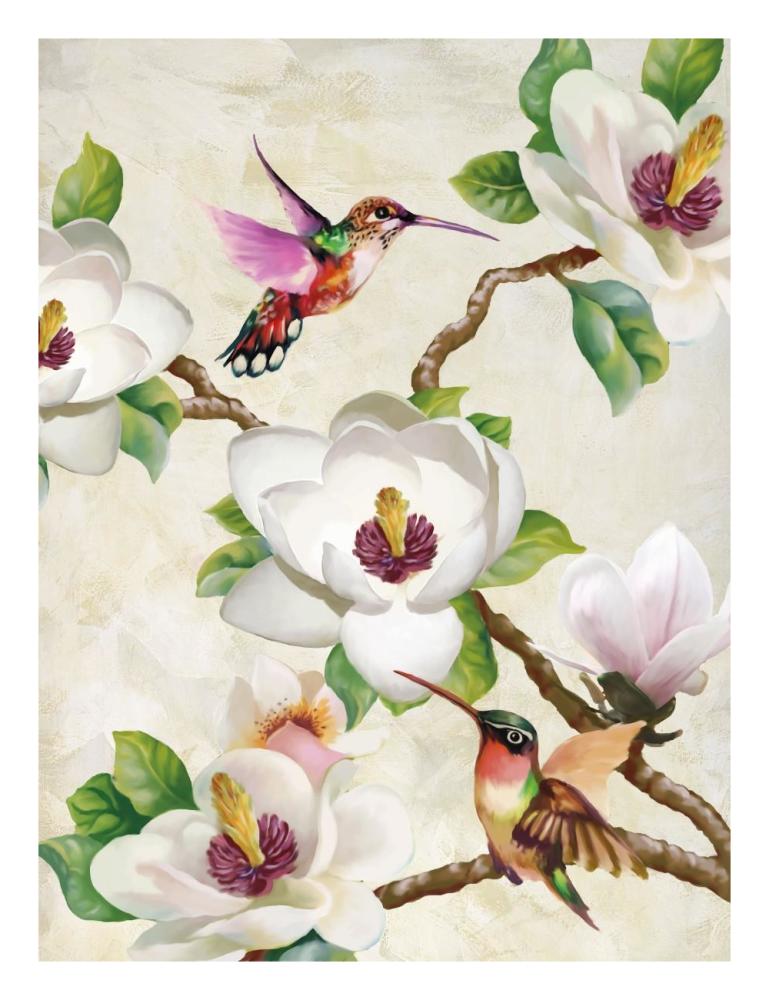 Magnolia and Humming Birds-Paper Art-20"x26"
