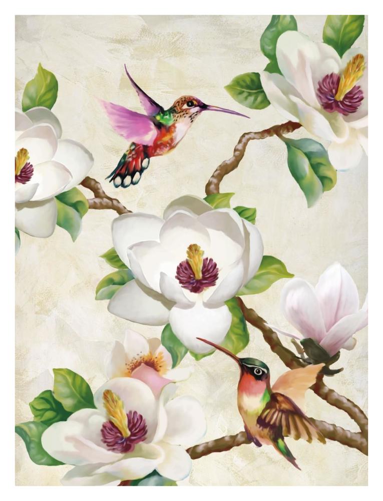 Magnolia and Humming Birds-Paper Art-26"x34"
