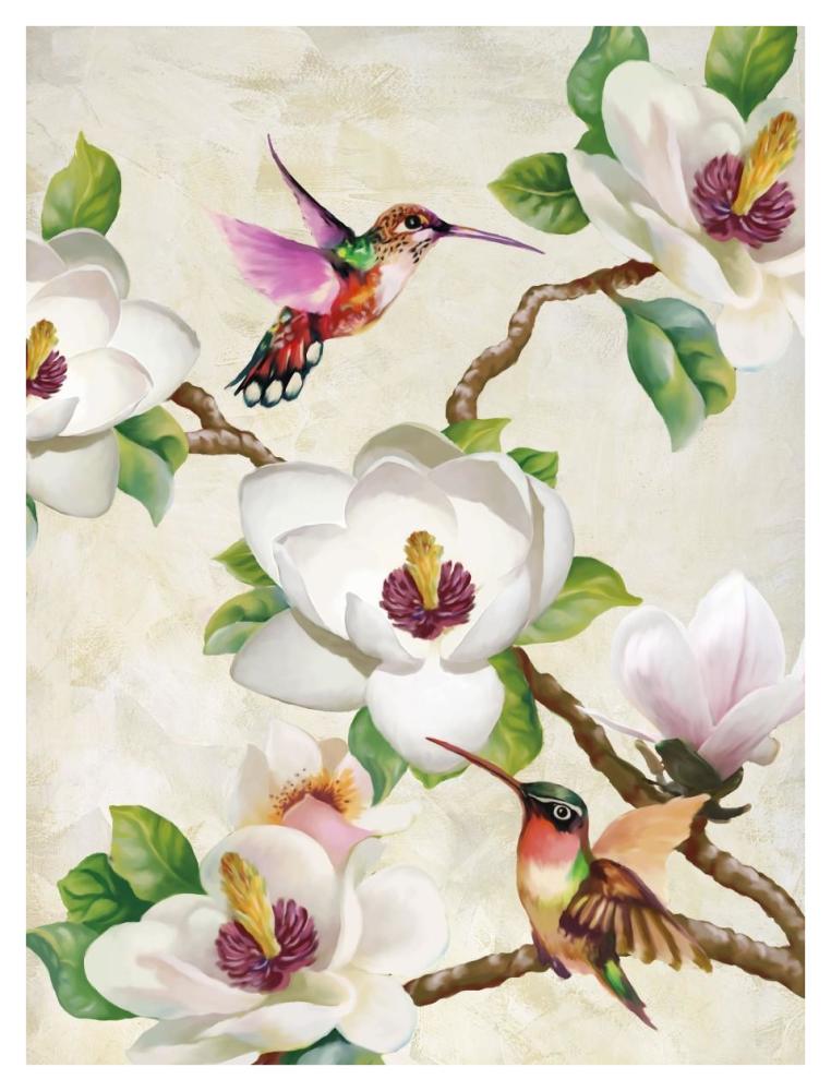 Magnolia and Humming Birds-Paper Art-32"x42"