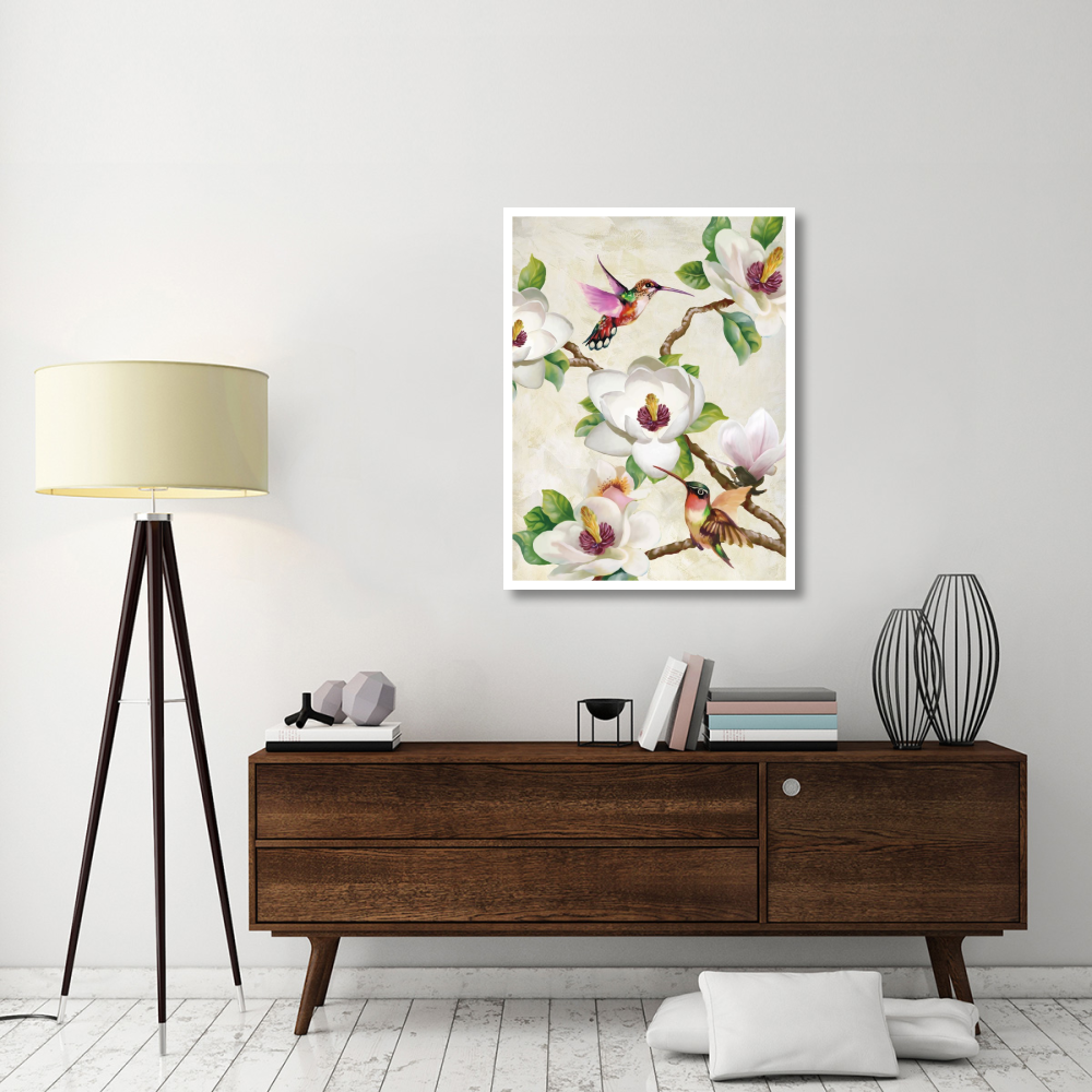 Magnolia and Humming Birds-Paper Art-32&quotx42"