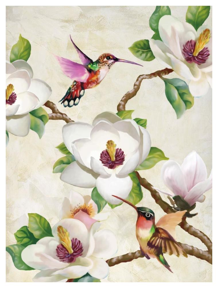 Magnolia and Humming Birds-Paper Art-38"x50"