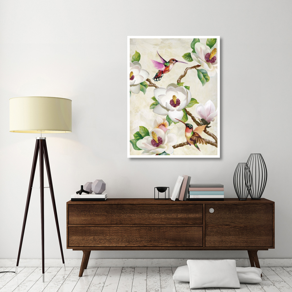 Magnolia and Humming Birds-Paper Art-38&quotx50"