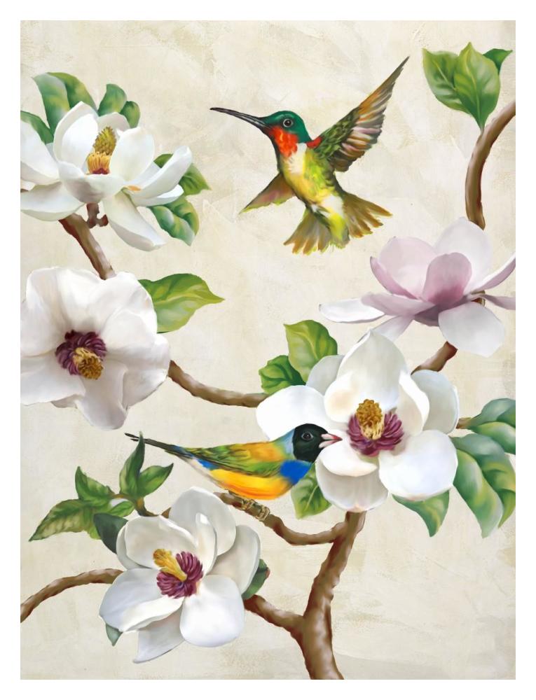 Magnolia and Birds-Paper Art-14"x18"