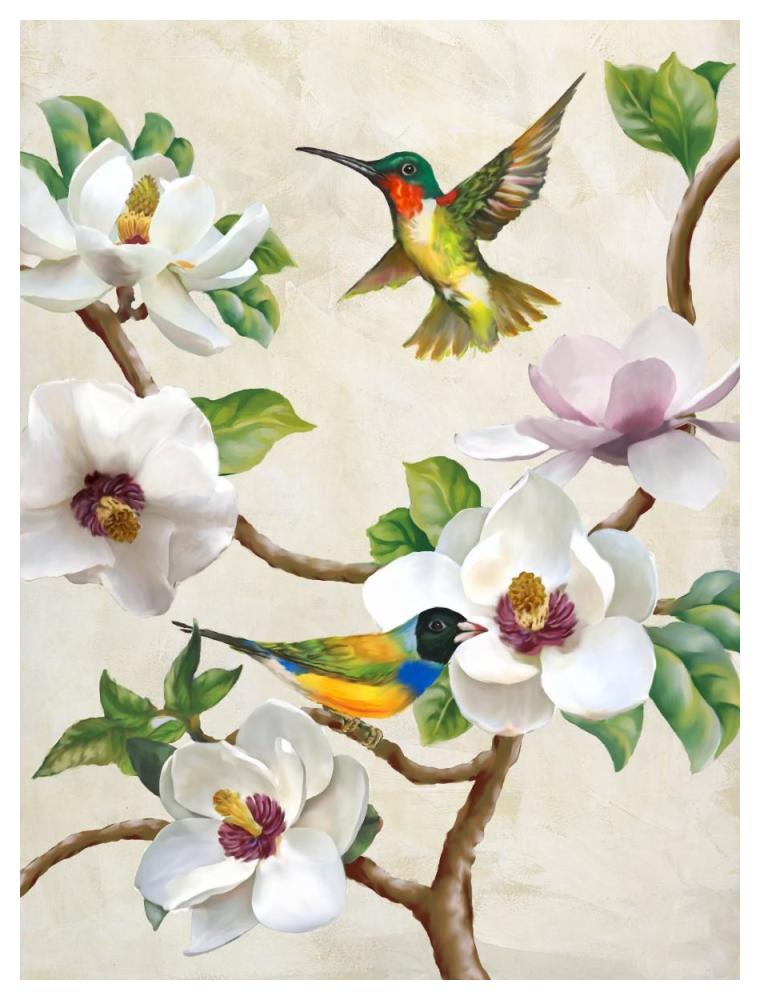 Magnolia and Birds-Paper Art-38"x50"