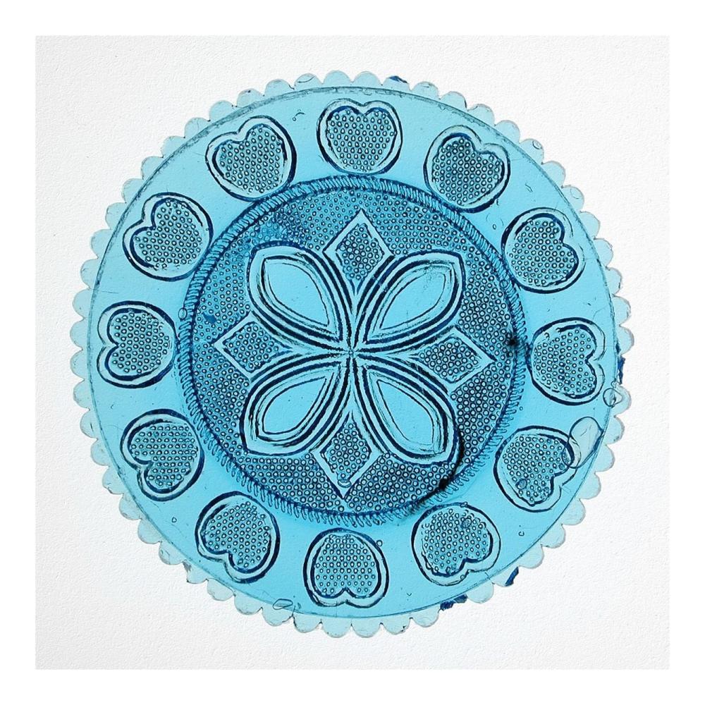 Blue Pressed Glass Plate-Paper Art-20"x20"
