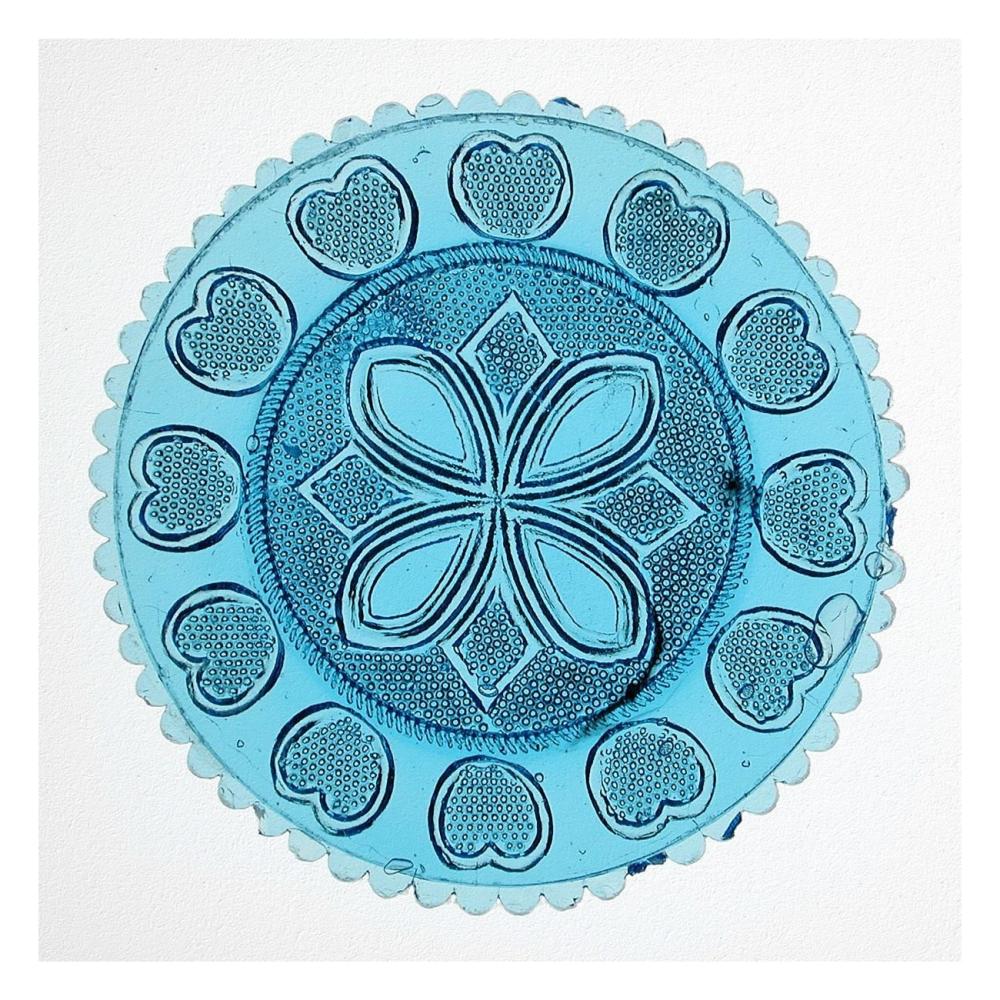 Blue Pressed Glass Plate-Paper Art-26"x26"