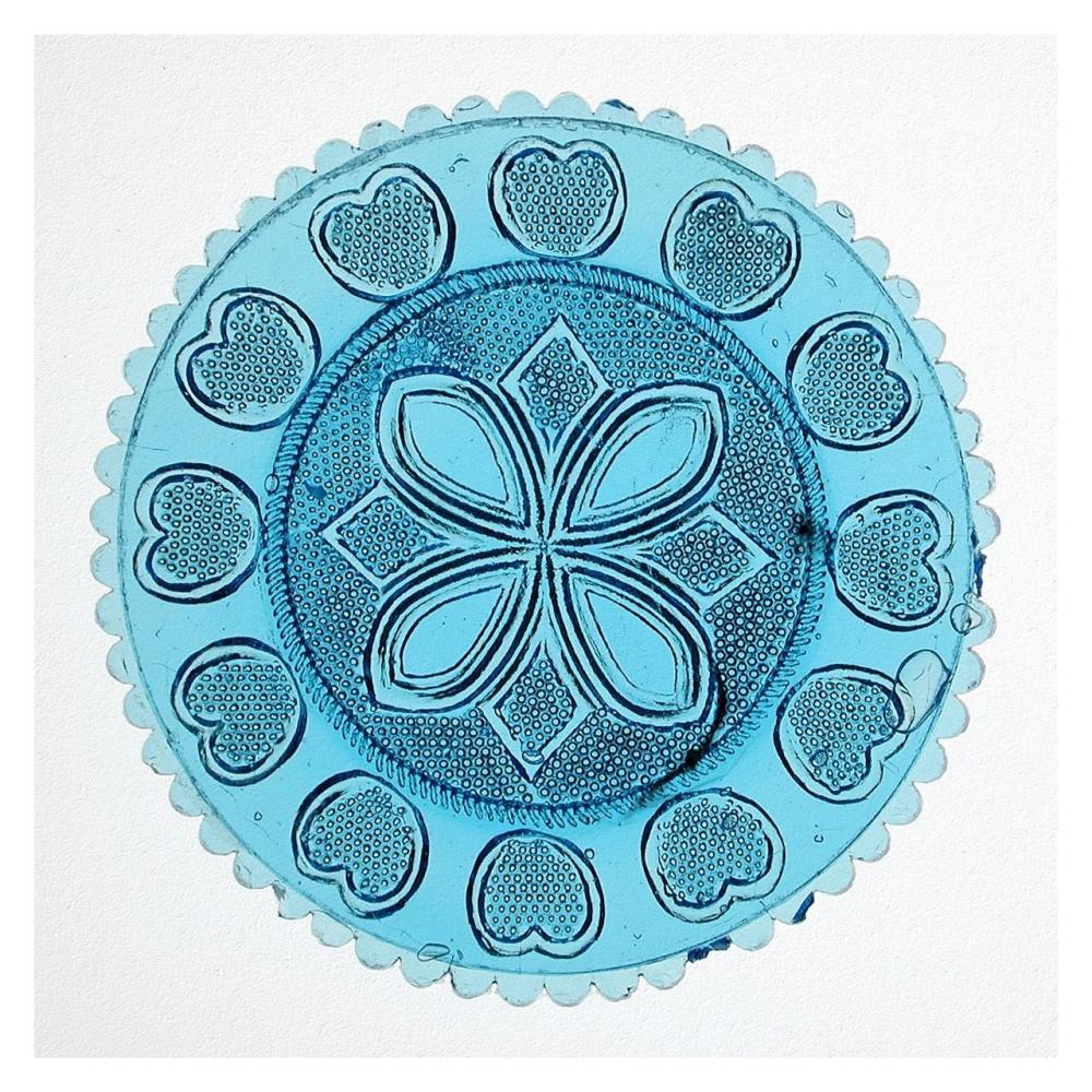 Blue Pressed Glass Plate-Paper Art-32"x32"